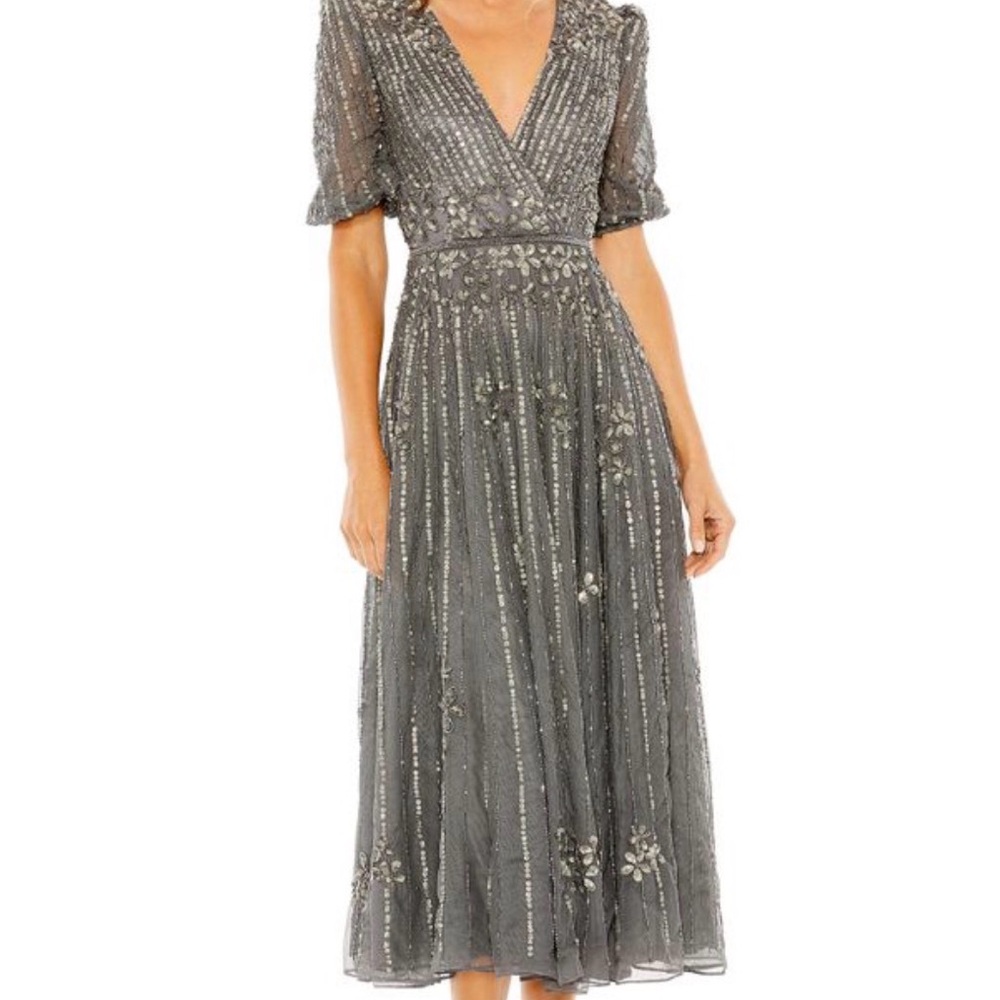 Mac Duggal Charcoal Beaded Maxi Dress